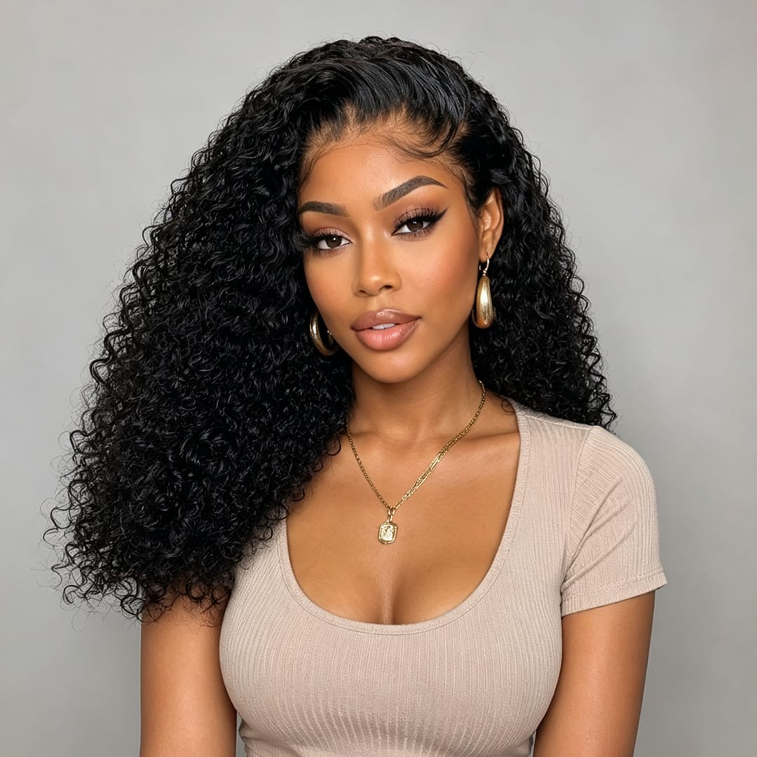 AILUXYhair 13x4 Lace Frontal Perruque Bouclée Bob Noir Perruque 200% densité 100% cheveux humains comme sur la vidéo 2 - 3 jours reçus+Un beau cadeau