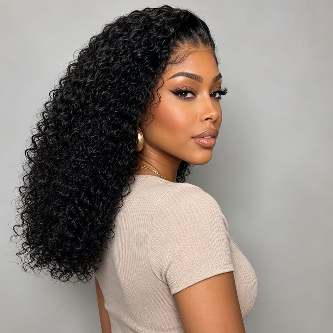 AILUXYhair 13x4 Lace Frontal Perruque Bouclée Bob Noir Perruque 200% densité 100% cheveux humains comme sur la vidéo 2 - 3 jours reçus+Un beau cadeau