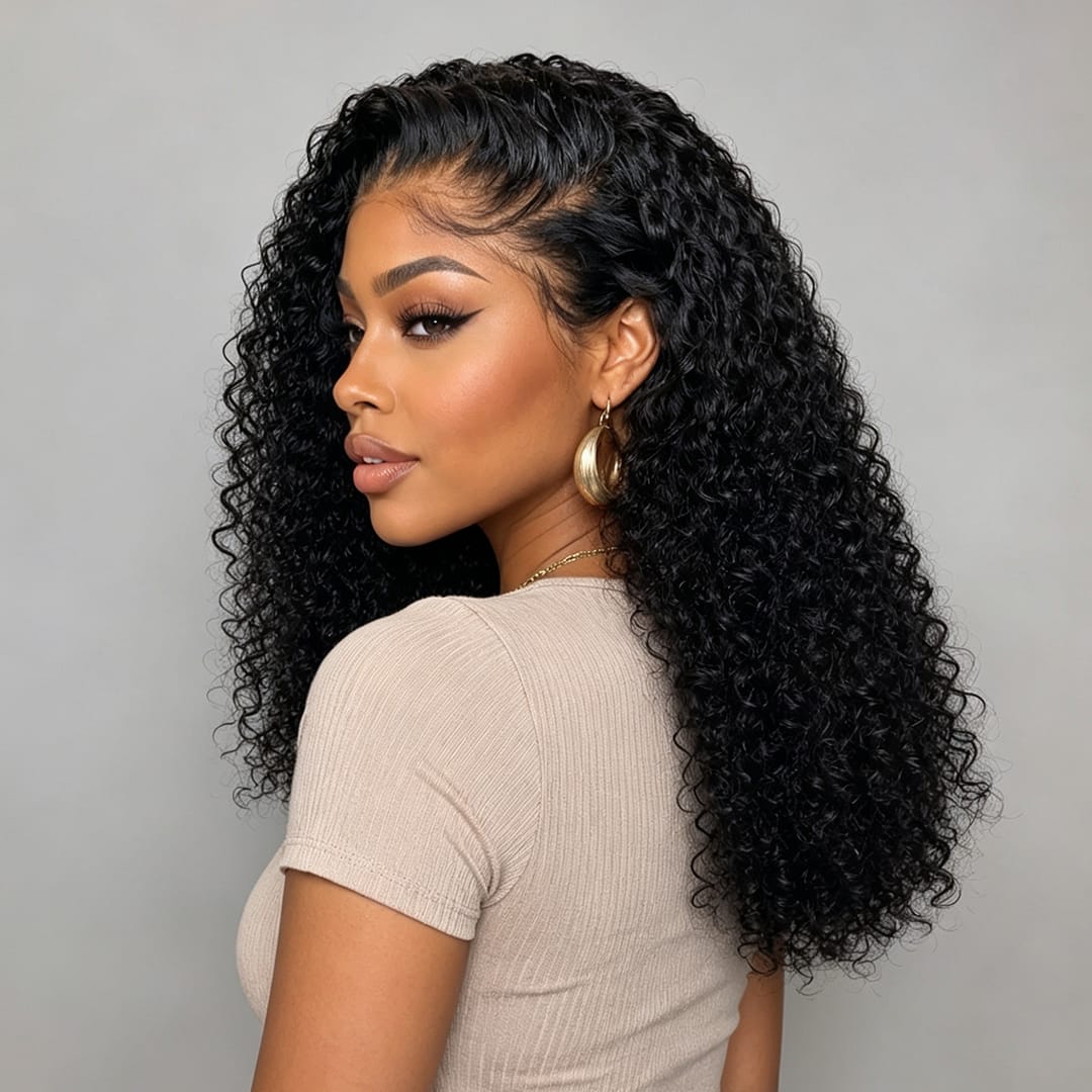 AILUXYhair 13x4 Lace Frontal Perruque Bouclée Bob Noir Perruque 200% densité 100% cheveux humains comme sur la vidéo 2 - 3 jours reçus+Un beau cadeau