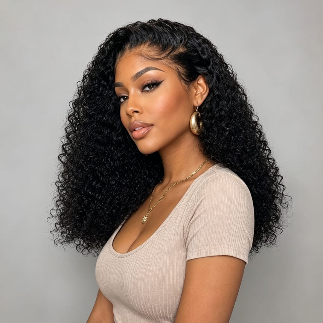 AILUXYhair 13x4 Lace Frontal Perruque Bouclée Bob Noir Perruque 200% densité 100% cheveux humains comme sur la vidéo 2 - 3 jours reçus+Un beau cadeau