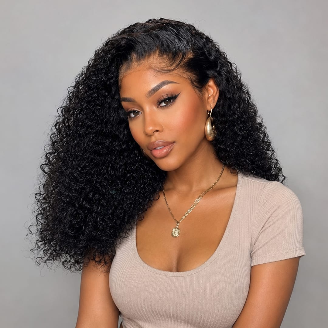AILUXYhair 13x4 Lace Frontal Perruque Bouclée Bob Noir Perruque 200% densité 100% cheveux humains comme sur la vidéo 2 - 3 jours reçus+Un beau cadeau