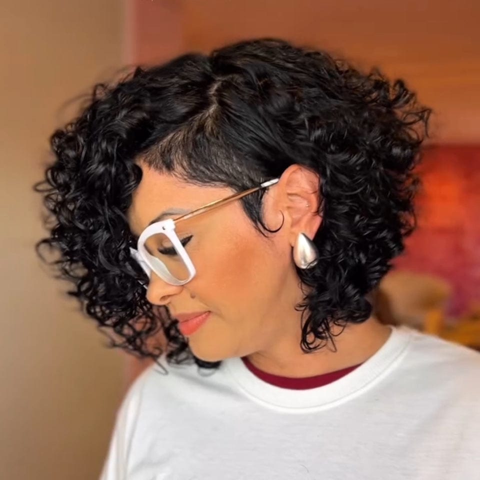 AILUXYhair 13x4 Lace Frontal Perruque Bouclée Bob Noir Perruque 200% densité 100% cheveux humains comme sur la vidéo 2 - 3 jours reçus+Un beau cadeau 2.0