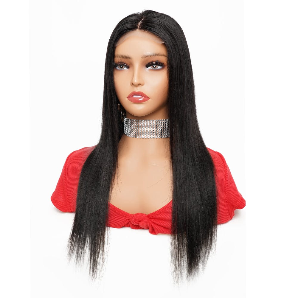 AILUXYhair 4x4 Lace Closure Perruque Longue Lisse Noir 100% Cheveux Humains