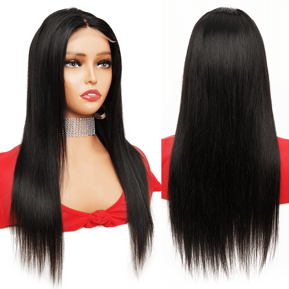 AILUXYhair 4x4 Lace Closure Perruque Longue Lisse Noir 100% Cheveux Humains