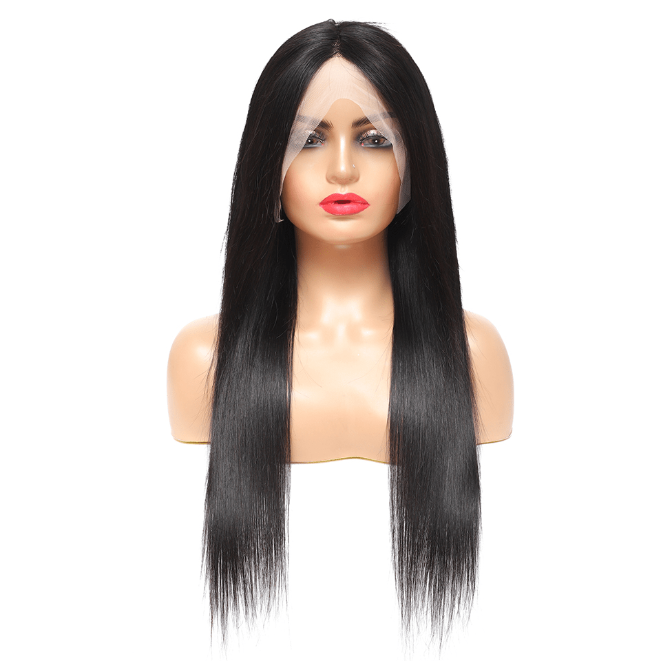 AILUXYhair 4x4 Lace Closure Perruque Longue Lisse Noir 100% Cheveux Humains