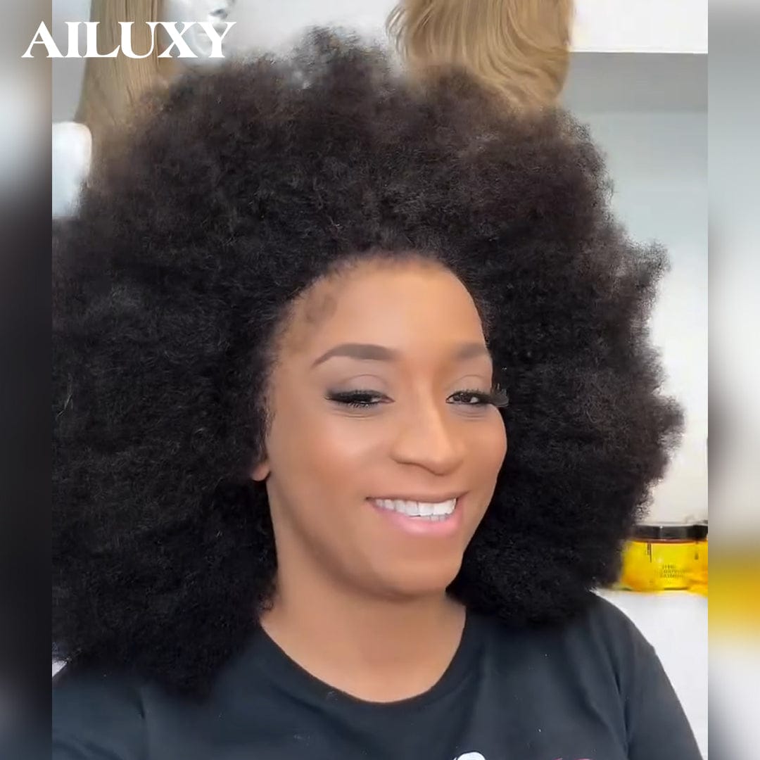 AILUXY Perruque Afro Bouclée 13x4 Lace Frontal - 100% Cheveux Humains