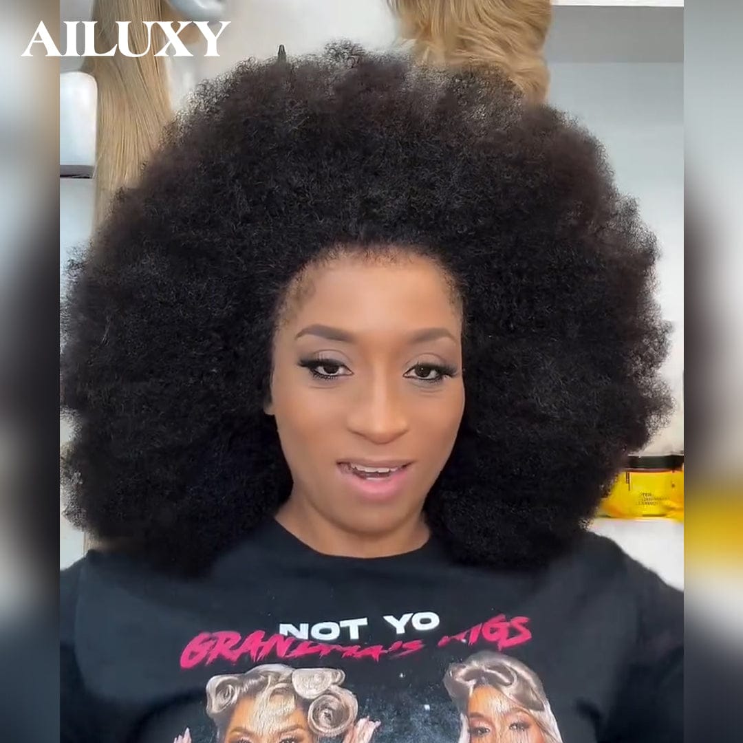 AILUXY Perruque Afro Bouclée 13x4 Lace Frontal - 100% Cheveux Humains