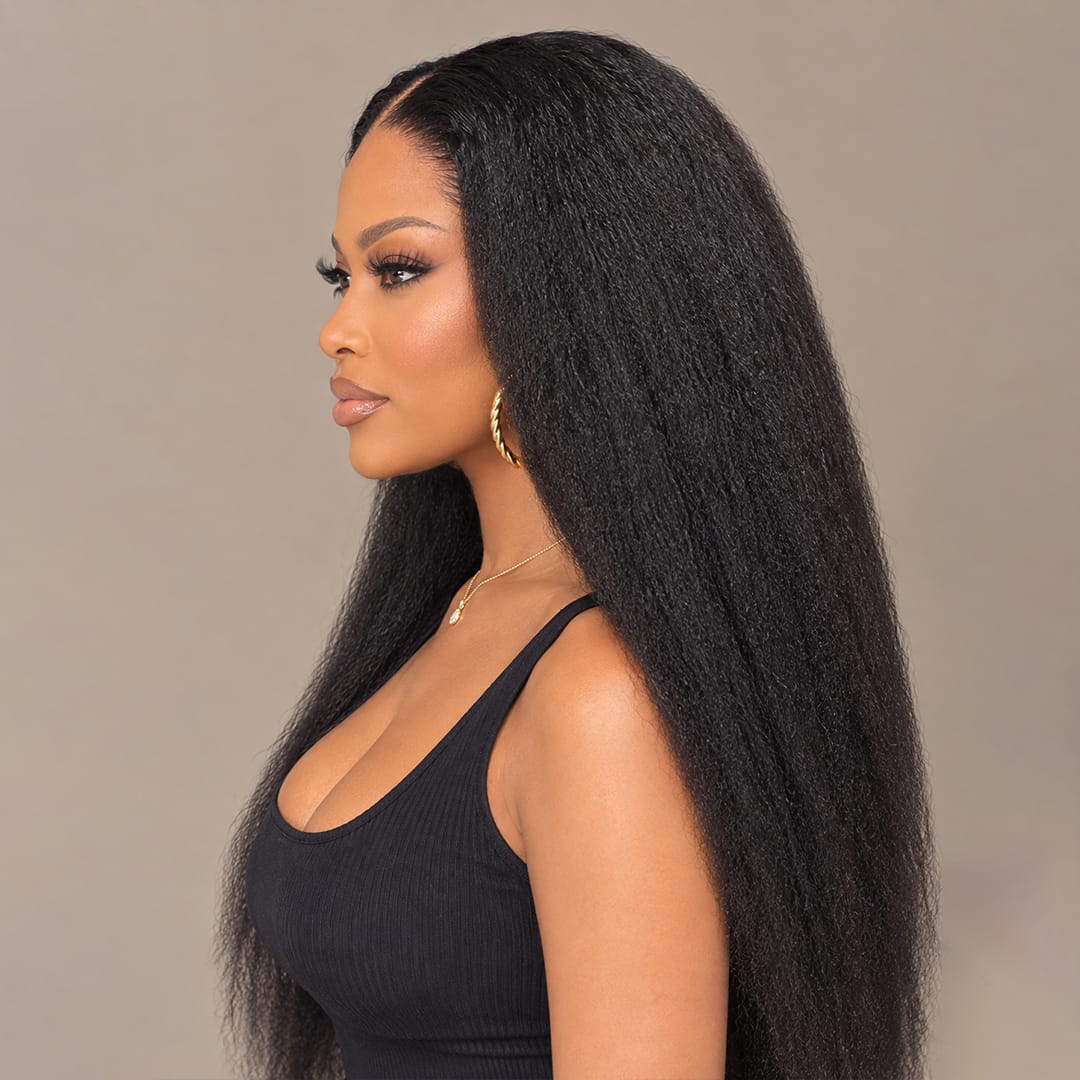 AILUXY Perruque Longue Kinky 4x4 Lace Closure Couleur Naturelle