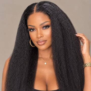 AILUXY Perruque Longue Kinky 4x4 Lace Closure Couleur Naturelle