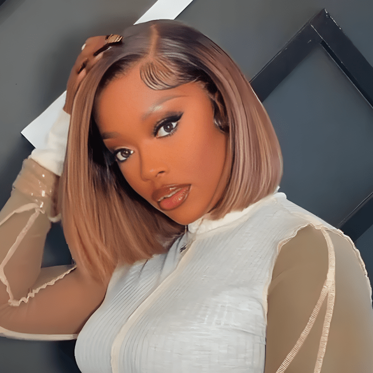 AILUXY lisse perruque 100% Cheveux Humains Perruques mèches blondes caramel cheveux naturels