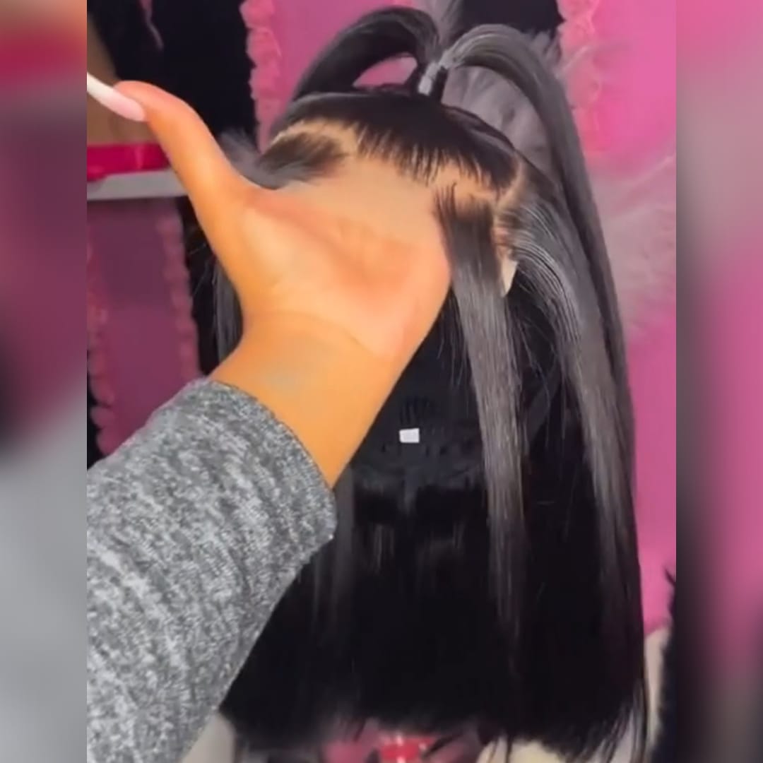 AILUXY Perruque 4x4 Lace BOB Lisses Ultra-légers, Avec Un Tombé Fluide,100% Cheveux Humains，Coiffure Relevée