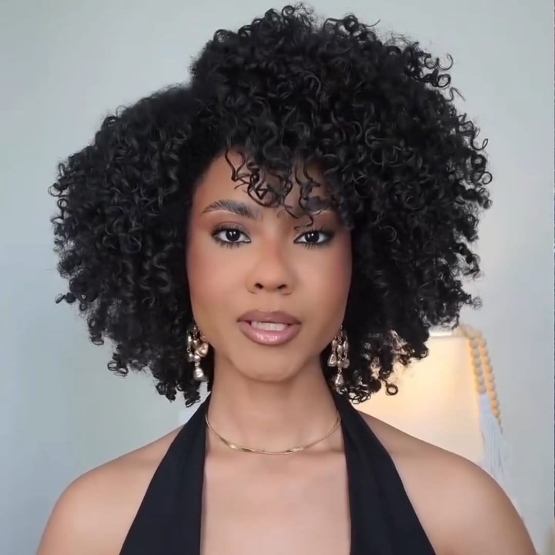 AILUXY Perruque Courte à Texture Frisée Souple, Boucles Rebondissantes, Coiffure Naturelle Sans Colle