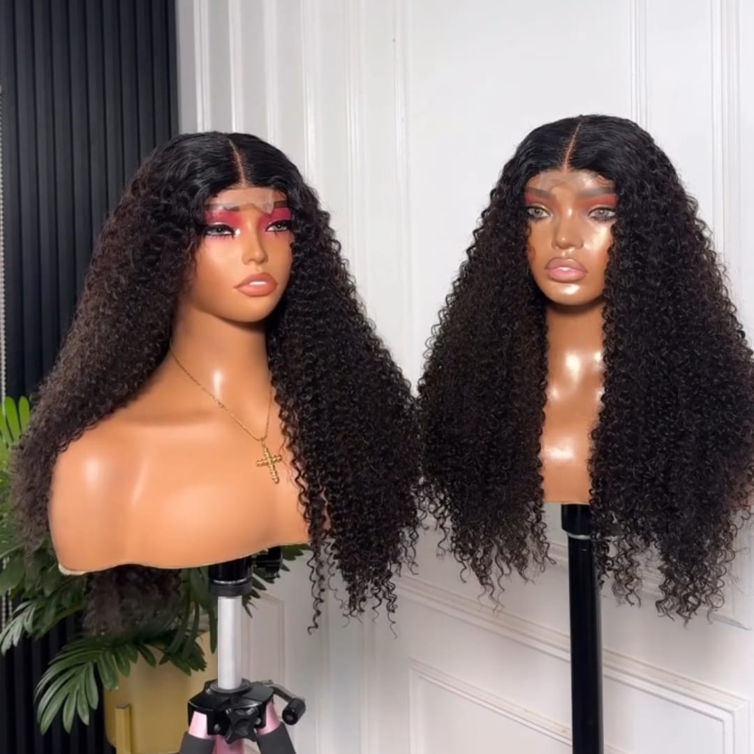 AILUXY Perruque Lace Front Cheveux Humains Bouclés Kinky Curly - Look Naturel