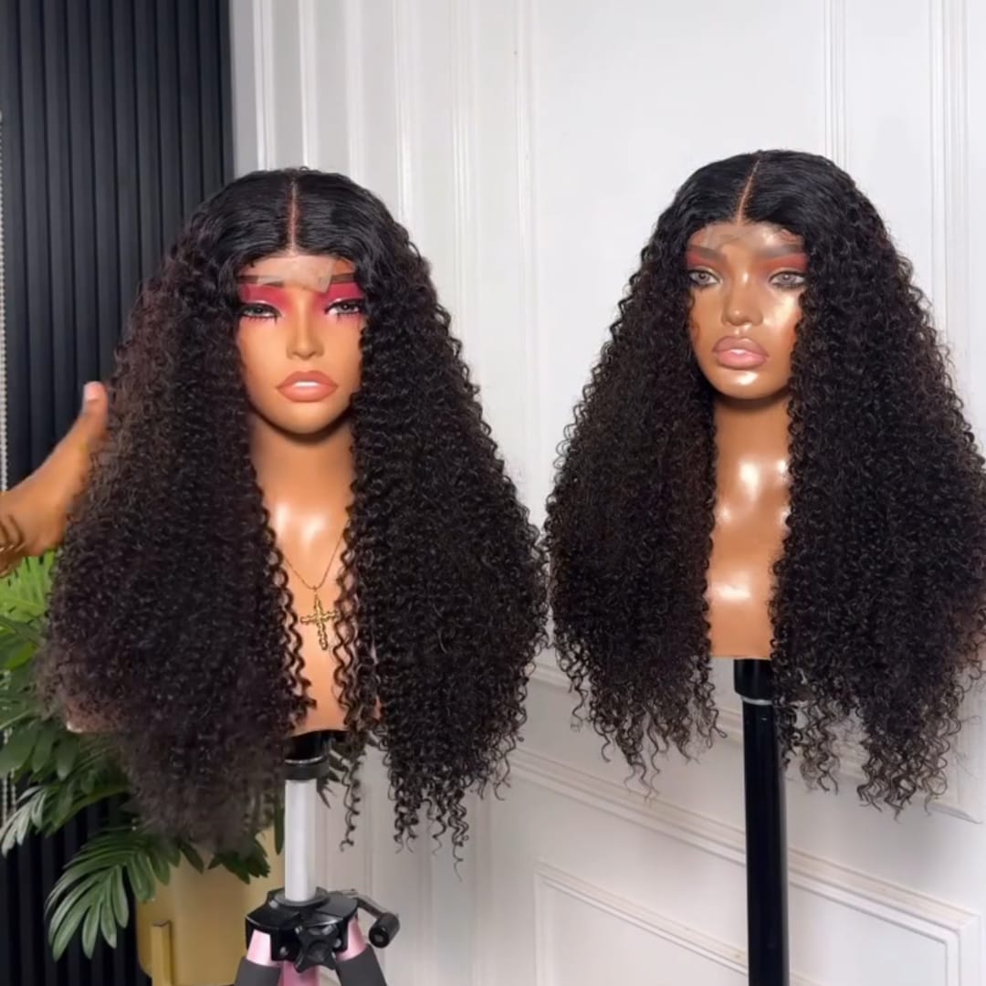 AILUXY Perruque Lace Front Cheveux Humains Bouclés Kinky Curly - Look Naturel