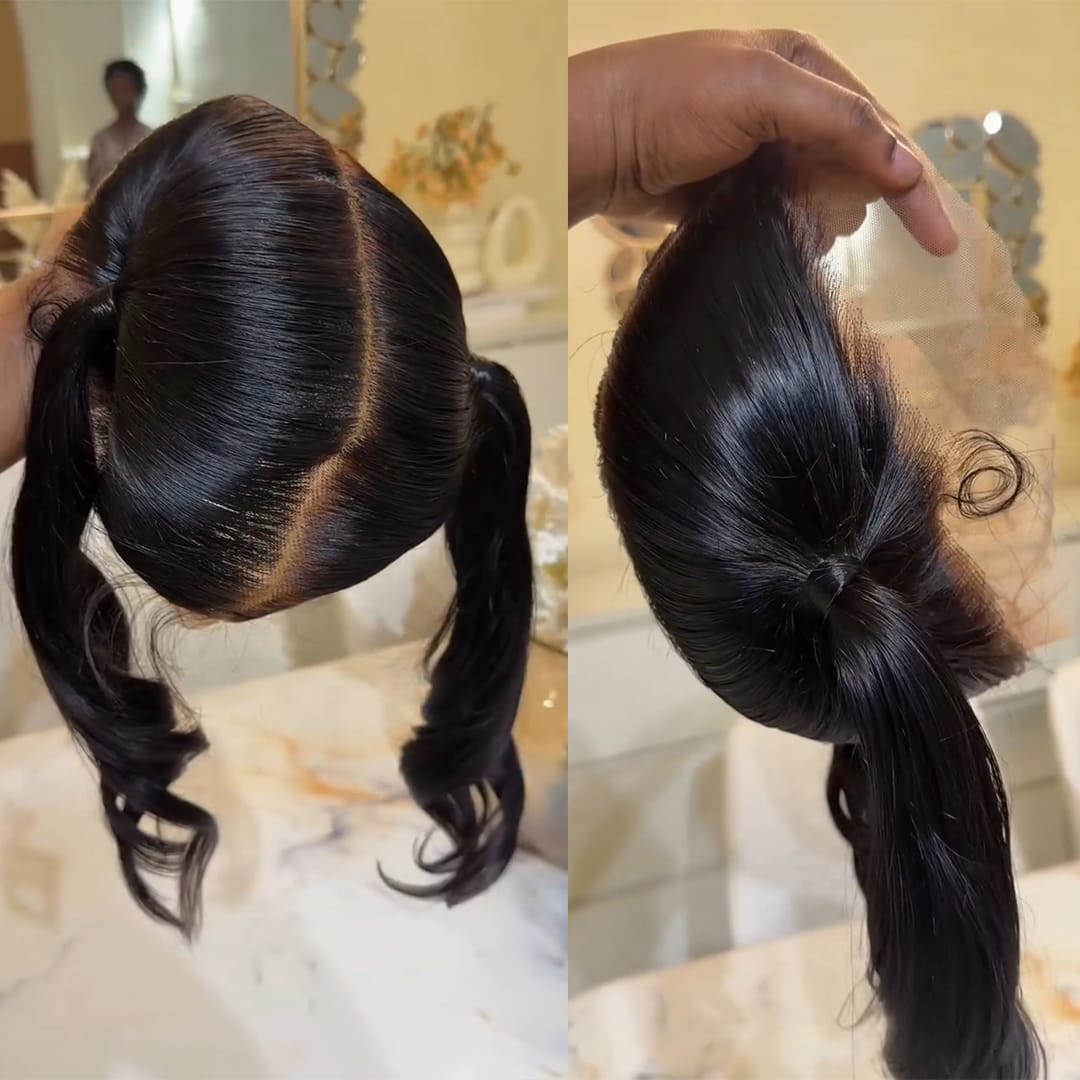 AILUXY Perruque Lisse "Sleek Ponytail" - Cheveux Humains Remy，Full Lace ,Coiffure Relevée