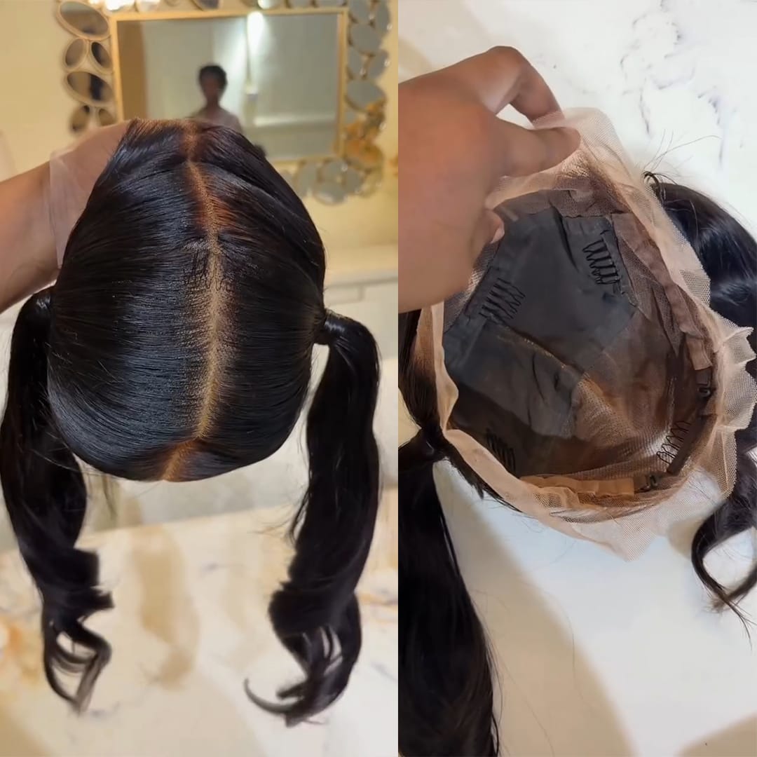 AILUXY Perruque Lisse "Sleek Ponytail" - Cheveux Humains Remy，Full Lace ,Coiffure Relevée