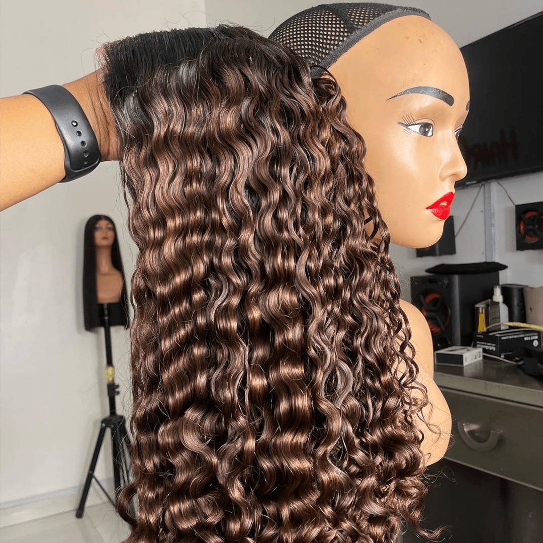 La mode AILUXYhair 4x4 Lace Frontal Perruque Bouclée Bob Noir Perruque 200% densité 100% cheveux humains comme sur la vidéo 2 - 3 jours reçus+Un beau cadeau