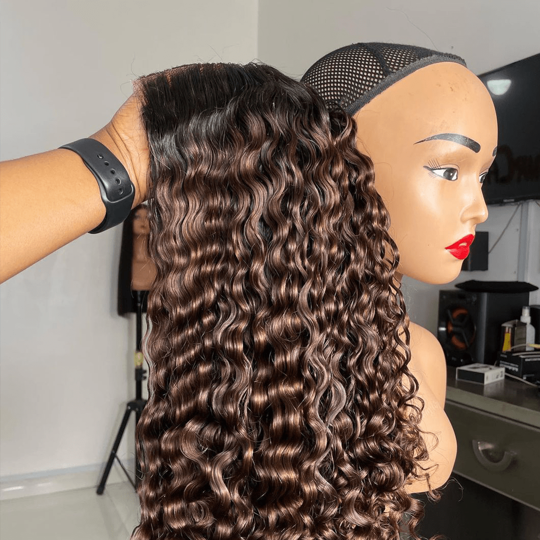 La mode AILUXYhair 4x4 Lace Frontal Perruque Bouclée Bob Noir Perruque 200% densité 100% cheveux humains comme sur la vidéo 2 - 3 jours reçus+Un beau cadeau
