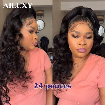 AILUXY Perruque 13x4 Lace Front Bouclés Luxueux, 24 Pouces de Longueur pour une Allure Élégante，Coiffure Relevée