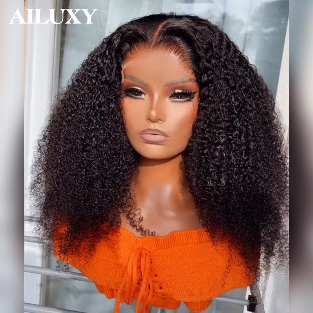 AILUXY Perruque 4x4 avec Part Naturelle, Cheveux Humains Kinky Curly, 20 Pouces pour un Style Dynamique