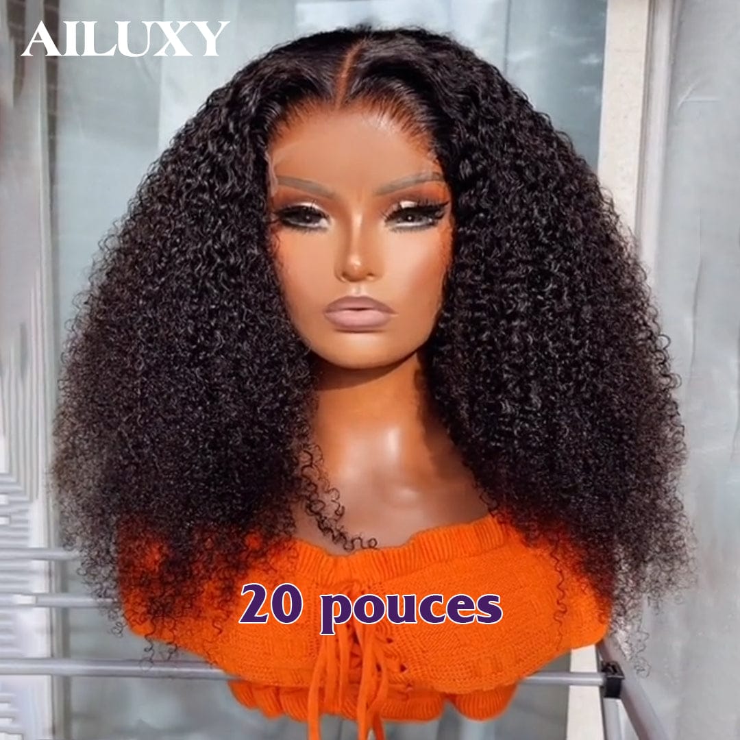 AILUXY Perruque 4x4 avec Part Naturelle, Cheveux Humains Kinky Curly, 20 Pouces pour un Style Dynamique