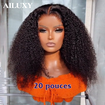 AILUXY Perruque 4x4 avec Part Naturelle, Cheveux Humains Kinky Curly, 20 Pouces pour un Style Dynamique
