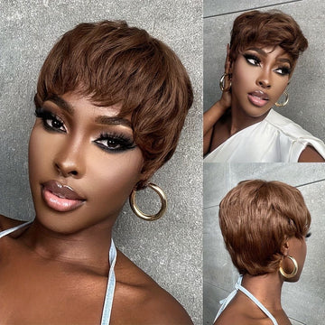 AILUXY  Perruque Pixie Courte  S#4  Coiffure 100% cheveux humains