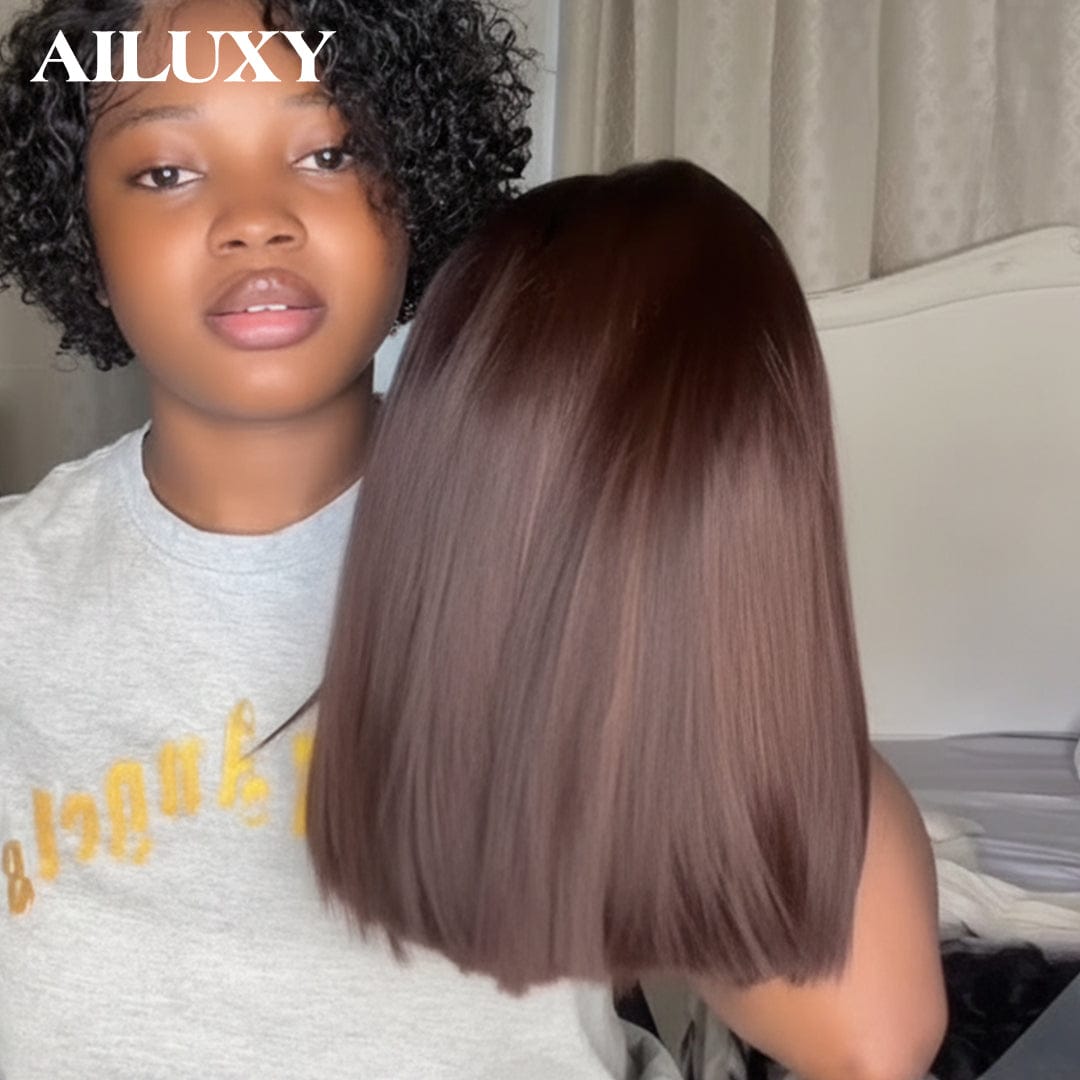 AILUXY  lace closure 2x6 et 4x4 Perruque Lisse BOB STRAIGHT Hair Perruque en 100% Cheveux Humains