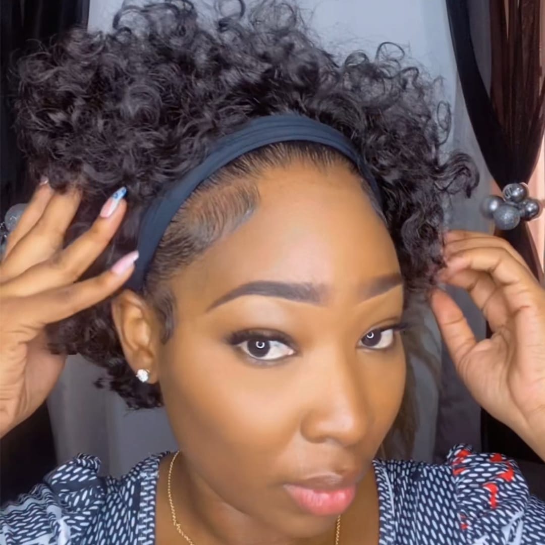 AILUXY Perruque Bandeau à Boucles Kinky Courtes, Pas de Colle, Pas de Lace Compliqué