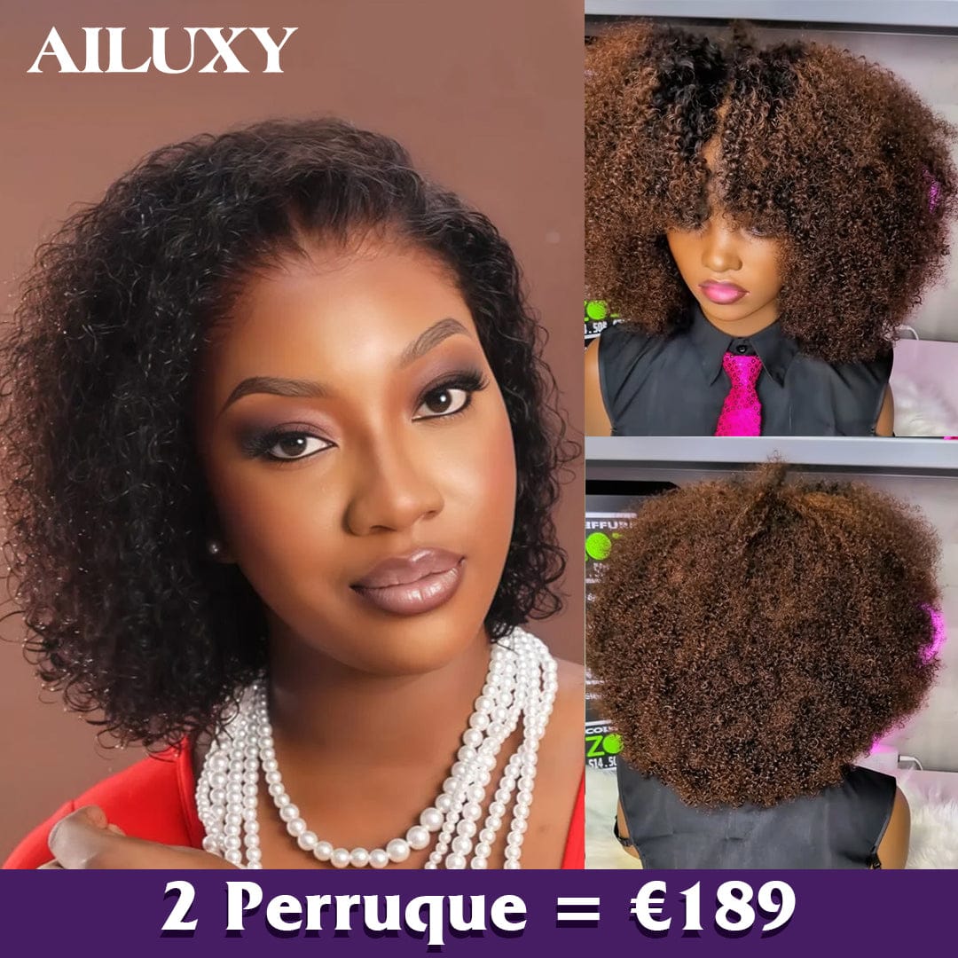 AILUXY 2 Perruques=€189 afro Curly 300%dedensite 2x6 lace et 13x4 Lace Frontal Perruque en 100% Cheveux Humains