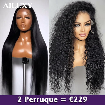 AILUXY 2 Perruques=€229 13x4 Lace Frontal Perruque Lisse Longue et 13x4 Lace Frontal Rose Wave Perruque en 100% Cheveux Humains