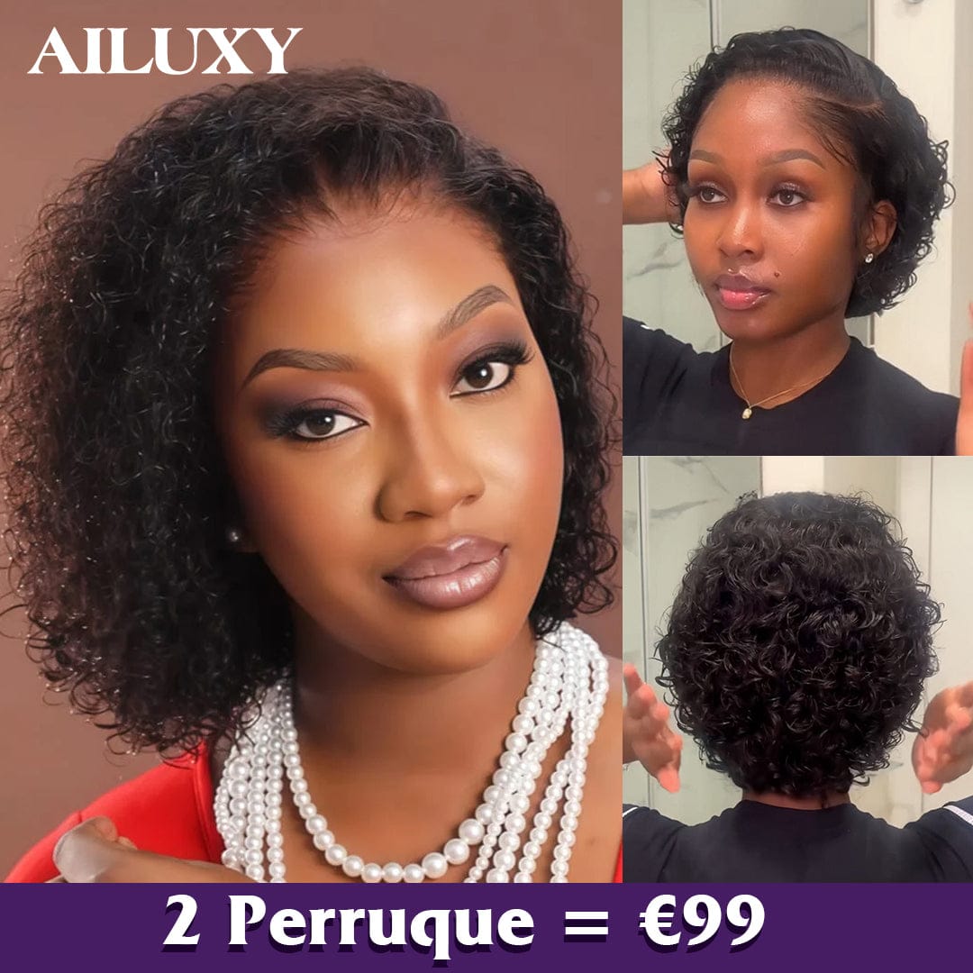 AILUXY 2 Perruques=€99 13x4 Lace Frontal Noir perruque courte et 13x4 Lace Frontal Perruque en 100% Cheveux Humains