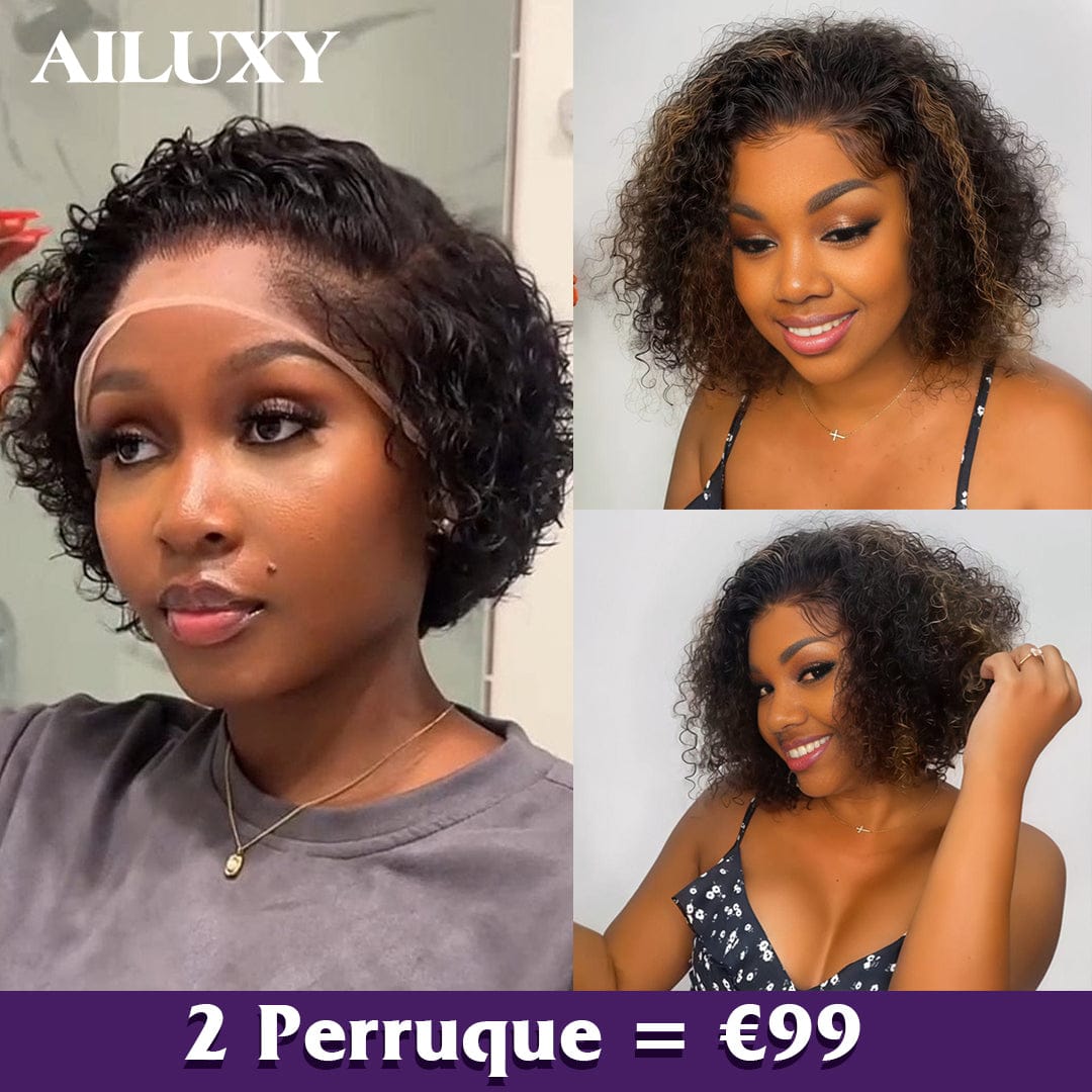 AILUXY 2 Perruques=€99 13x4 Lace Frontal Perruque et perruque personnalisée 1bt4 en 100% Cheveux Humains