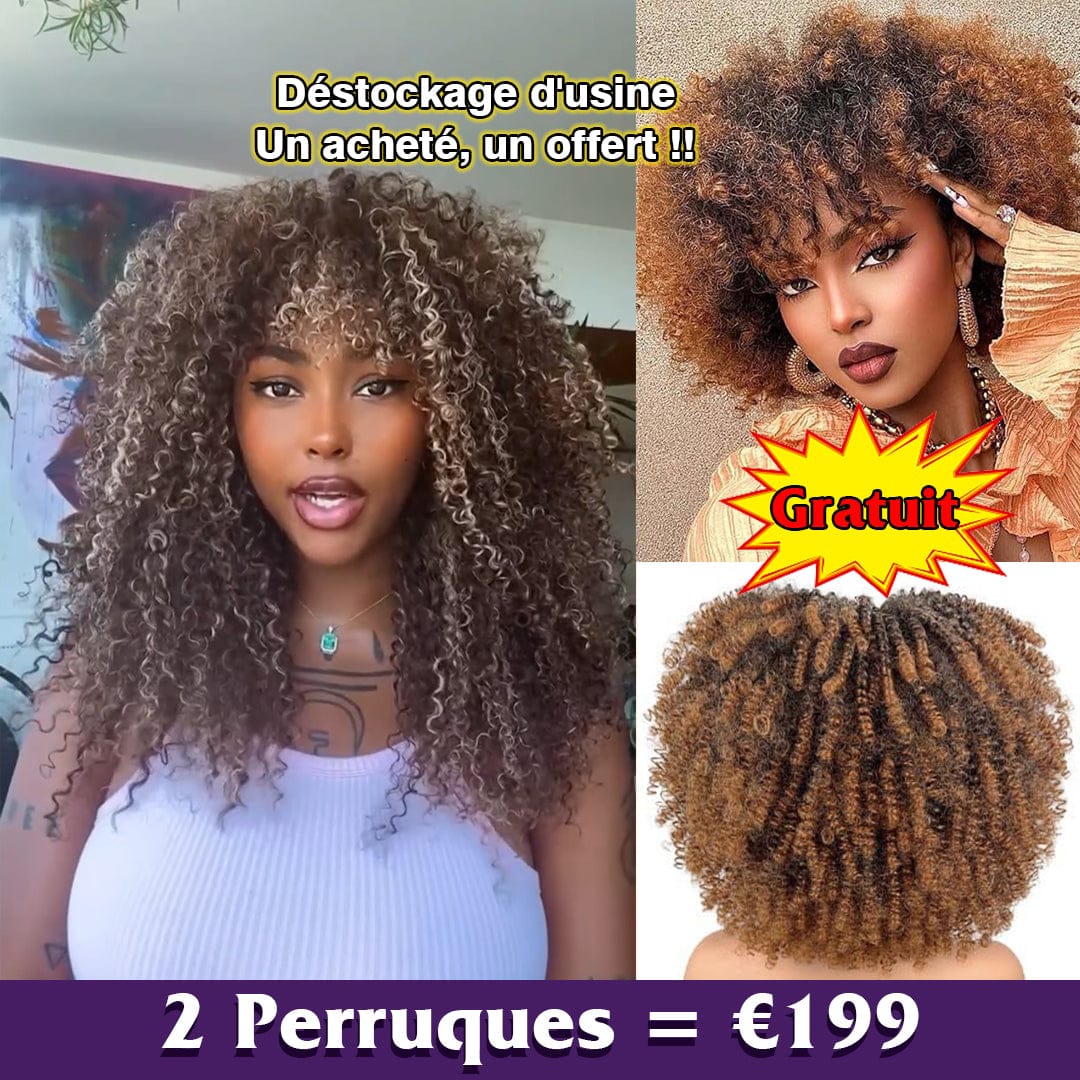 AILUXY 2 Perruques Combo = 199 € : Perruque 4T613# curly mèches 18 pouces+ Perruque mèches 1BT33# Afro Curly 14 pouces Blended Cadeau |  Sans Colle