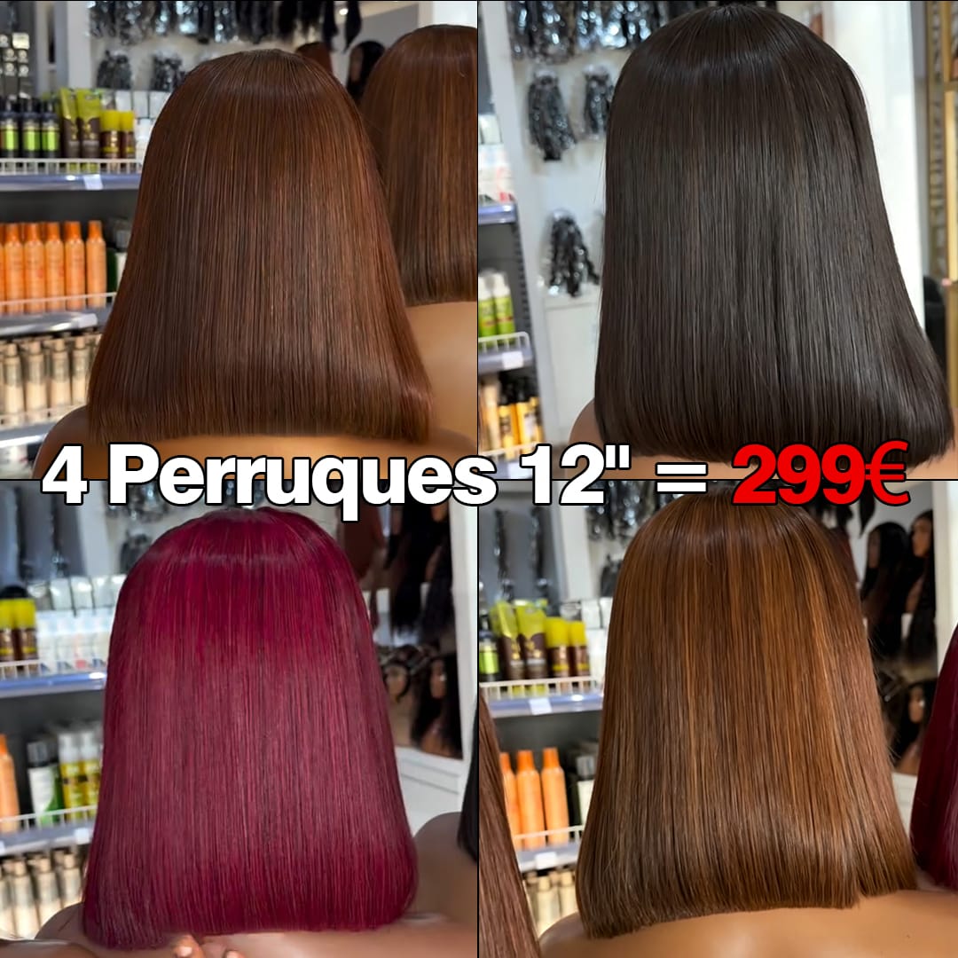 AILUXY 4 Perruques = €299 | Perruque Bob Droite Blended 12 Pouces
