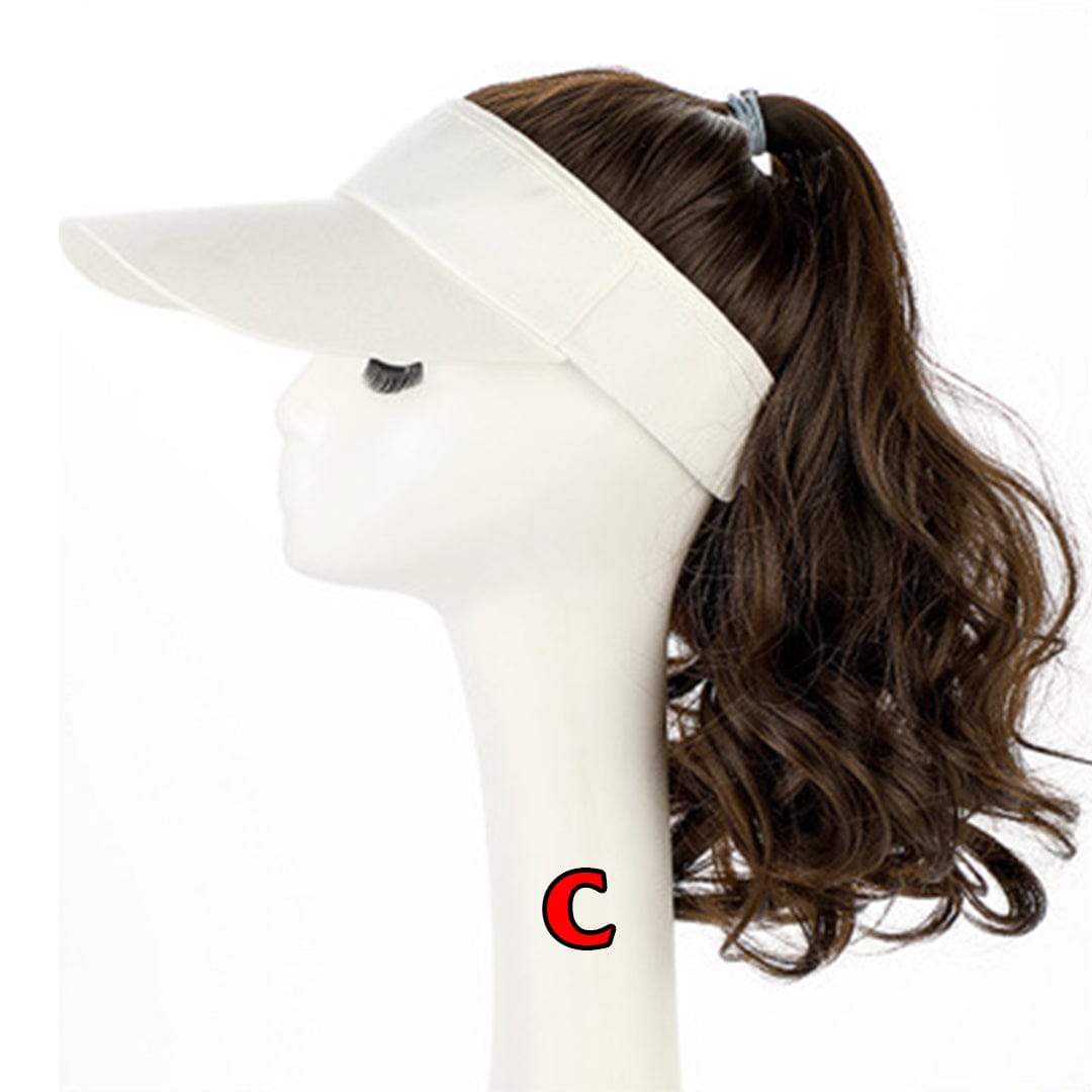 AILUXY Casquette avec Perruque Intégrée Queue de Cheval Ondulée – Noir Naturel / Brun Froid / Brun Clair