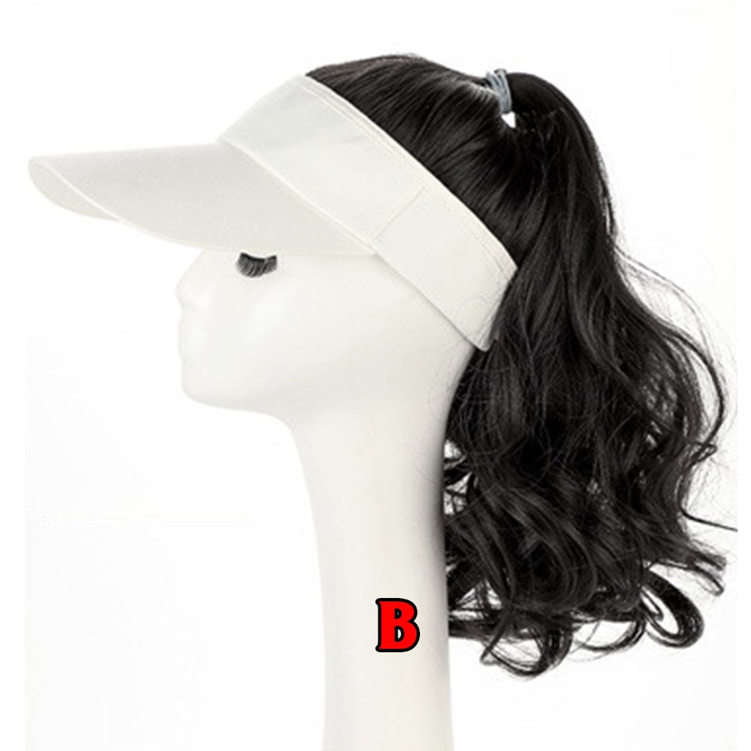 AILUXY Casquette avec Perruque Intégrée Queue de Cheval Ondulée – Noir Naturel / Brun Froid / Brun Clair