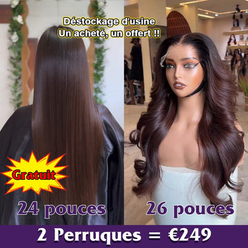 AILUXY Prix d'usine | 2 Perruques = 249€ | 1 acheté = 1 offert Perruque Body wave Lace 2# brun 26 pouces + Perruque lisse SY 24 pouces brun Blended Cadeau |  identique à la photo