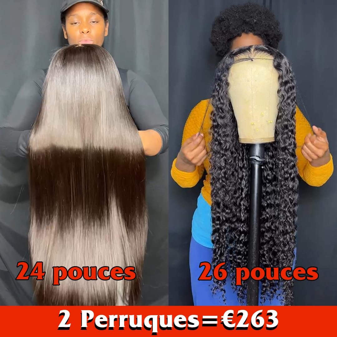 AILUXY | Prix d'usine | 2 Perruques = 263€ | 1 acheté = 1 offert Perruque noir curly 13x4 Lace 26 pouces + Perruque Blended lisse SY 24 pouces Blended Cadeau |  identique à la photo
