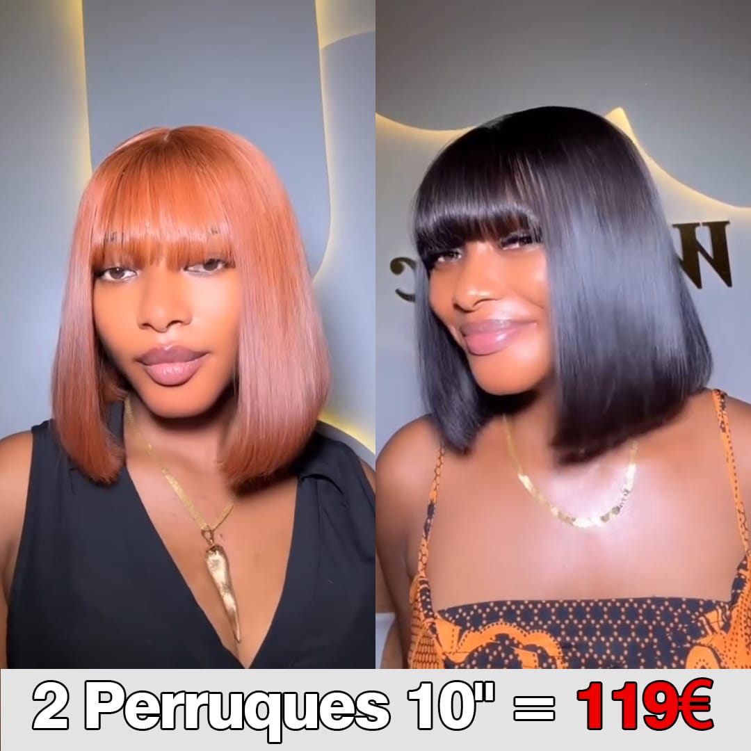 AILUXY 2 Perruques = €119 | Perruque Courte Bob Lisse Frange Plaine 10" Couleur Orange & Noir Lot Promo