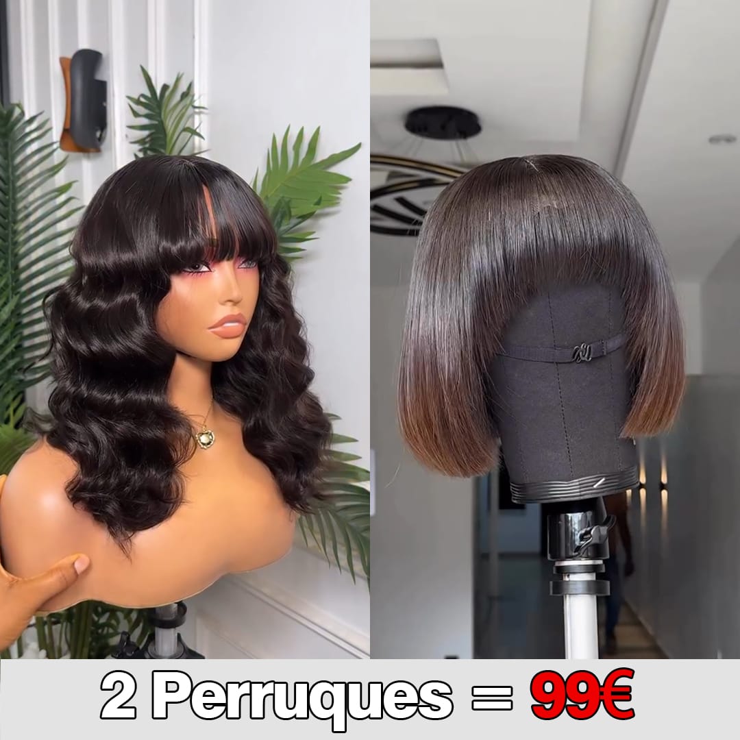 AILUXY 2 Perruques = €99 | Frange Invisible Body Wave + Bob Ombré avec Frange - Style Naturel & Rapide à Porter