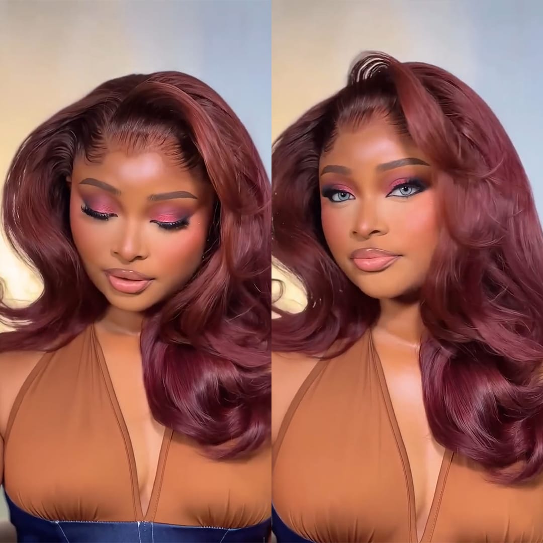 AILUXY Perruque Lace Front 13x4 Ondulations Bordeaux 100% Cheveux Humains Naturelle | Identique à la Photo