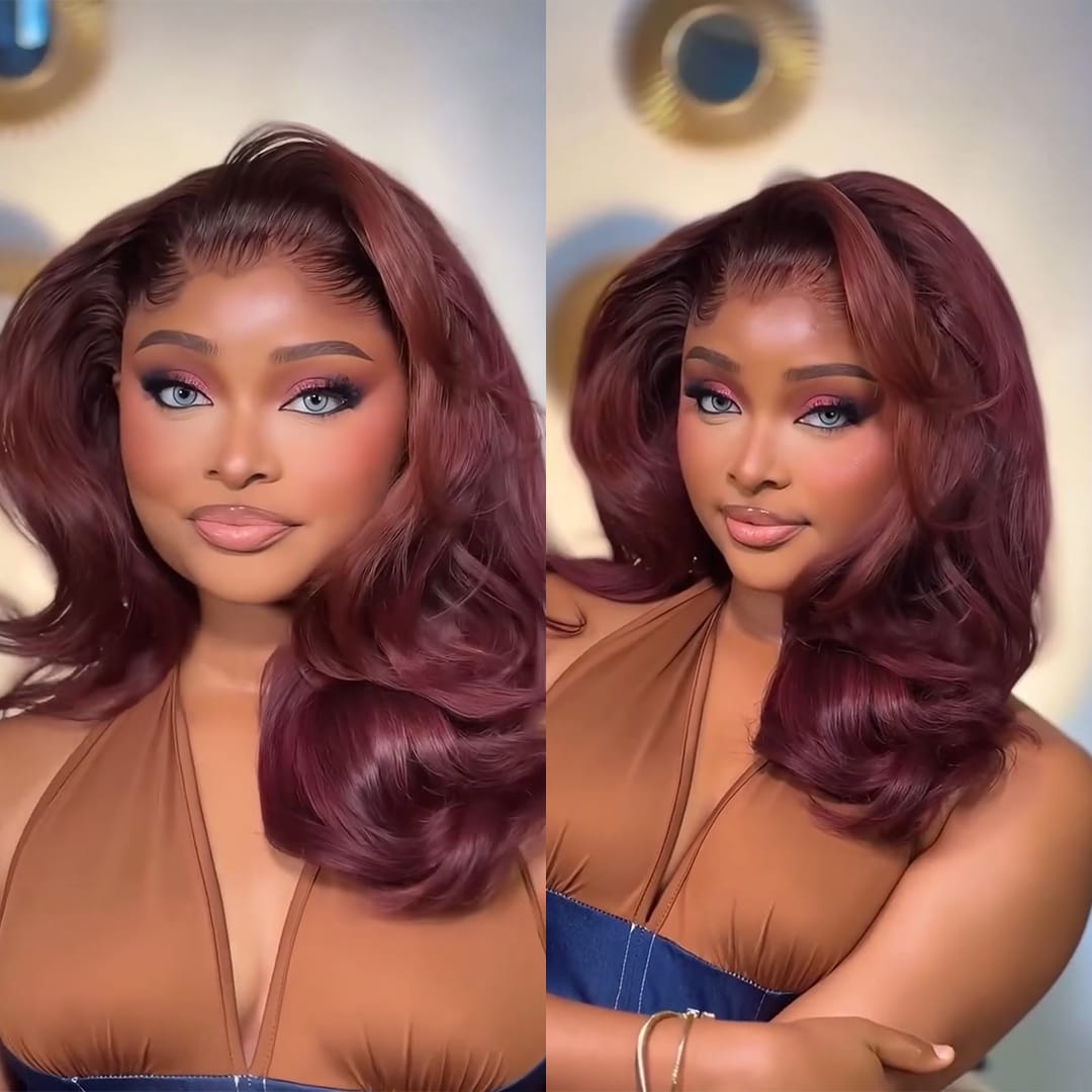 AILUXY Perruque Lace Front 13x4 Ondulations Bordeaux 100% Cheveux Humains Naturelle | Identique à la Photo