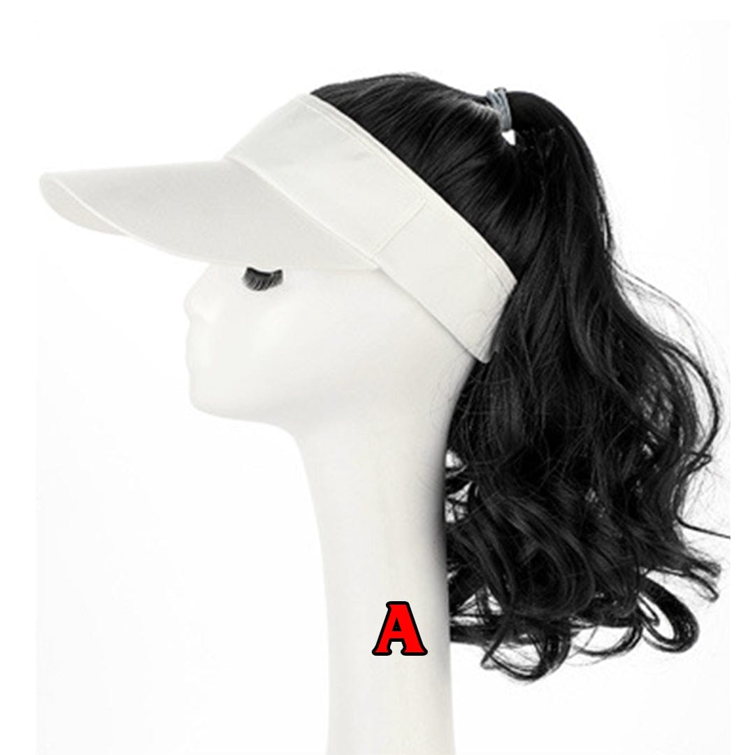 AILUXY Casquette avec Perruque Intégrée Queue de Cheval Ondulée – Noir Naturel / Brun Froid / Brun Clair