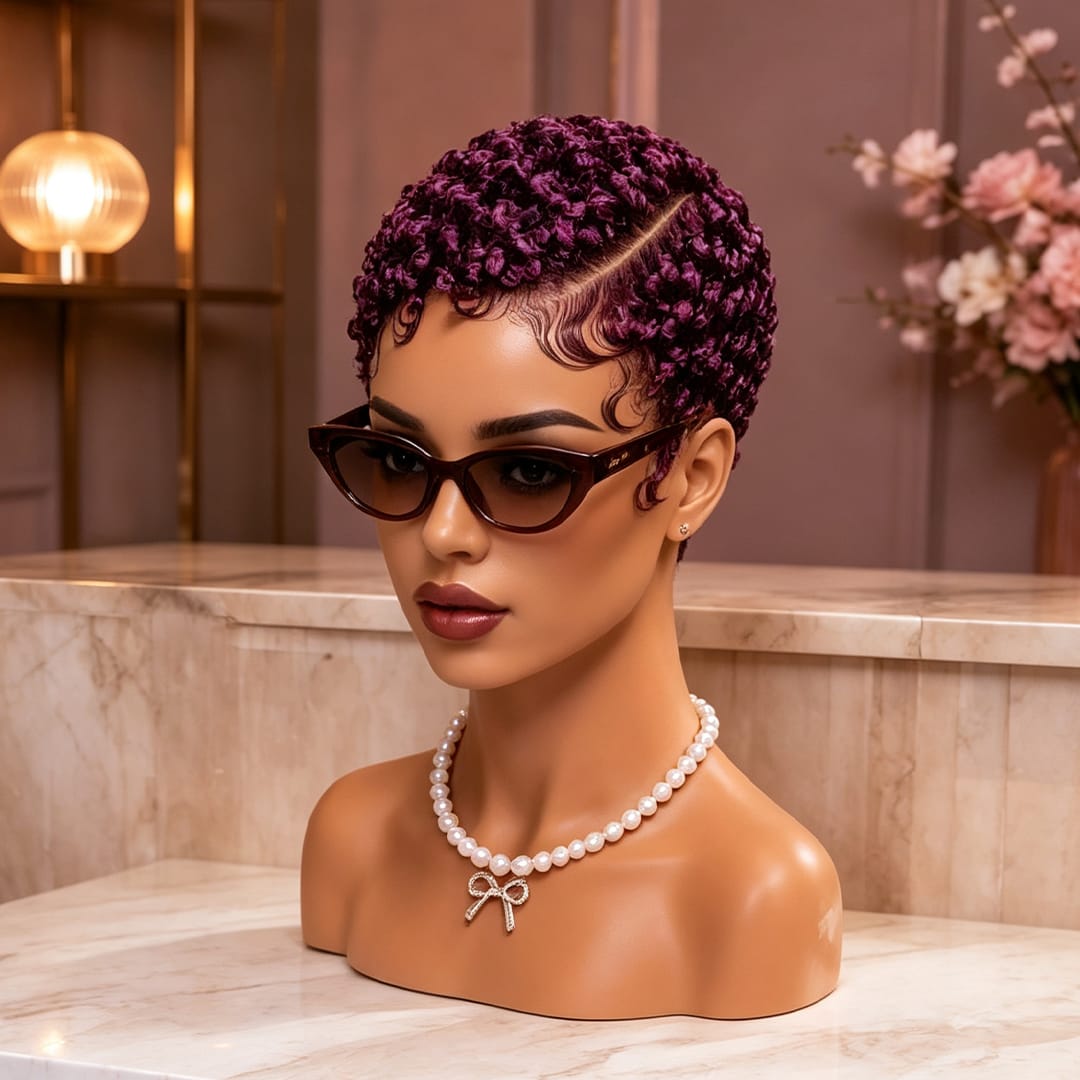 AILUXY Perruque pixie full lace à petites boucles, 8 coloris au choix pour toutes les occasions