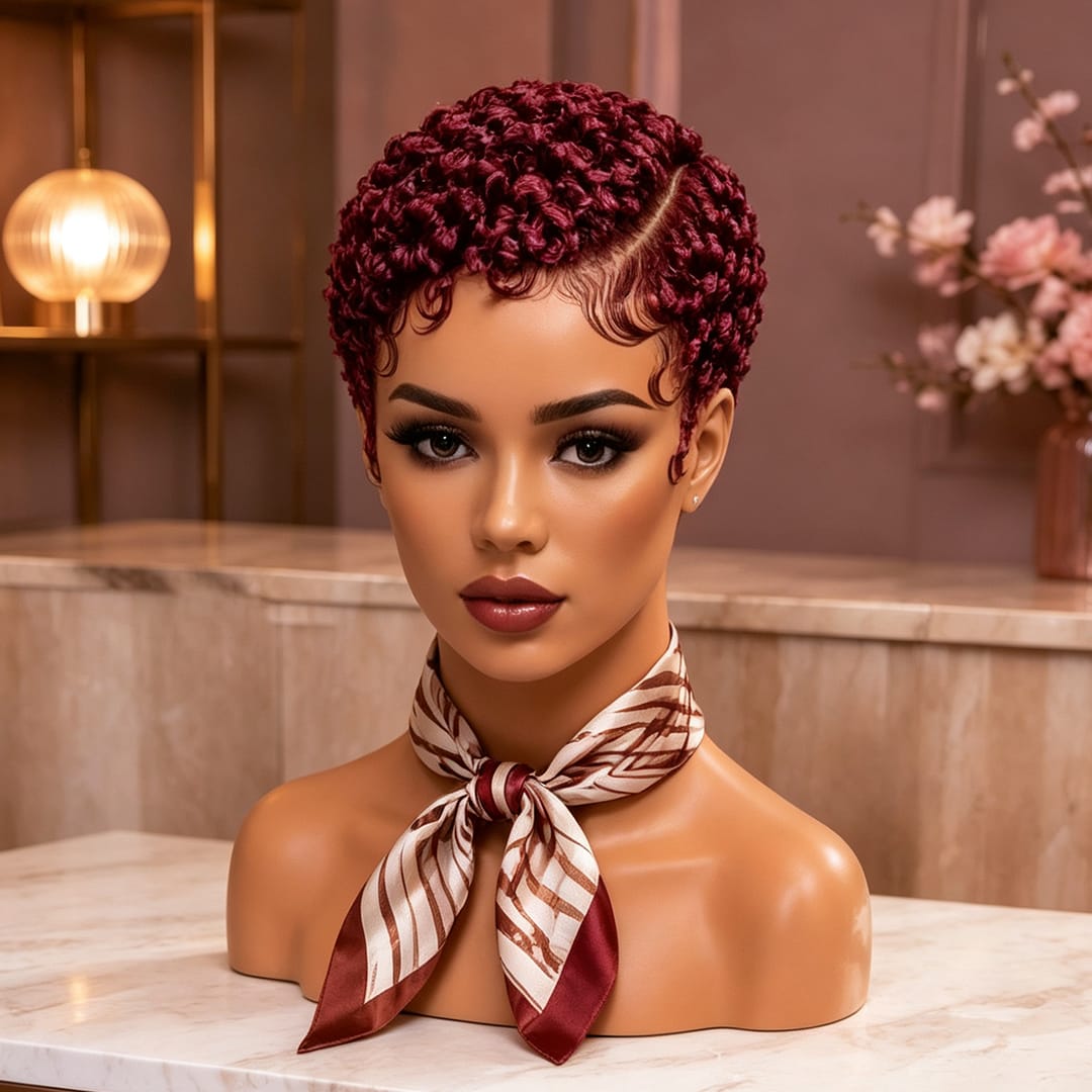 AILUXY Perruque pixie full lace à petites boucles, 8 coloris au choix pour toutes les occasions