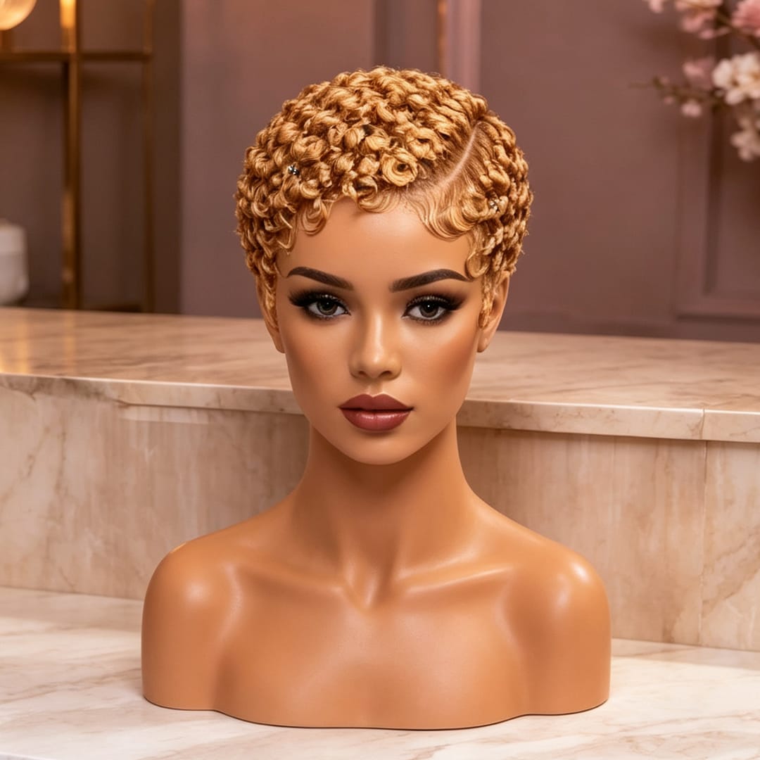 AILUXY Perruque pixie full lace à petites boucles, 8 coloris au choix pour toutes les occasions