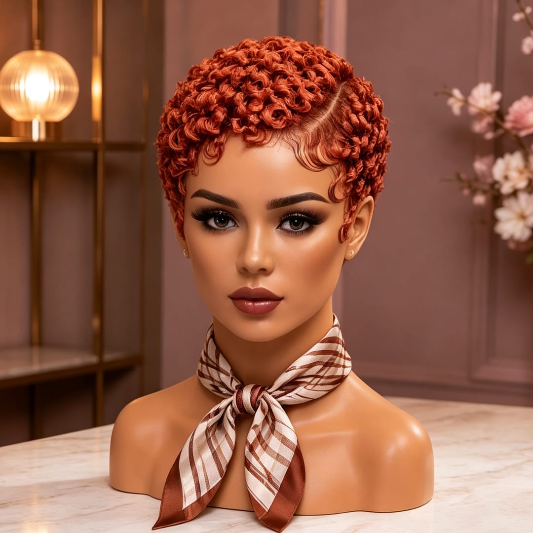 AILUXY Perruque pixie full lace à petites boucles, 8 coloris au choix pour toutes les occasions