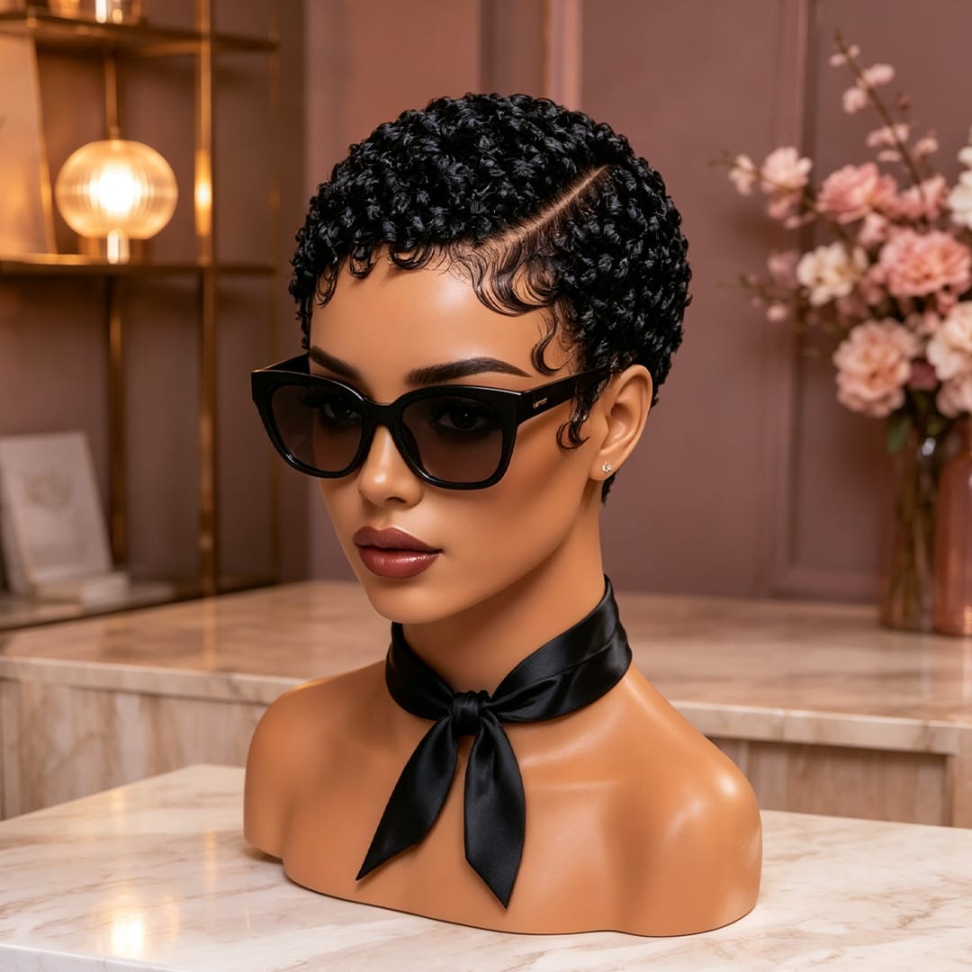 AILUXY Perruque pixie full lace à petites boucles, 8 coloris au choix pour toutes les occasions