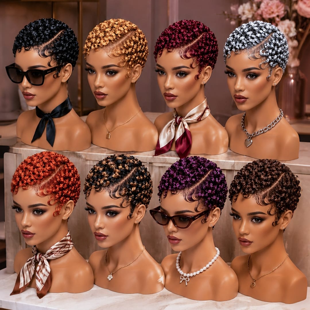 AILUXY Perruque pixie full lace à petites boucles, 8 coloris au choix pour toutes les occasions